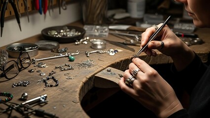 Fototapeta premium Jeweler working on custom piece.