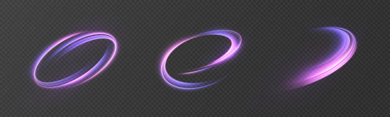 A bright purple curved line of light that mimics the rapid trail of a magical strike against a dark background  an arcing glow for spell effects in the game interface. © MAKSYM