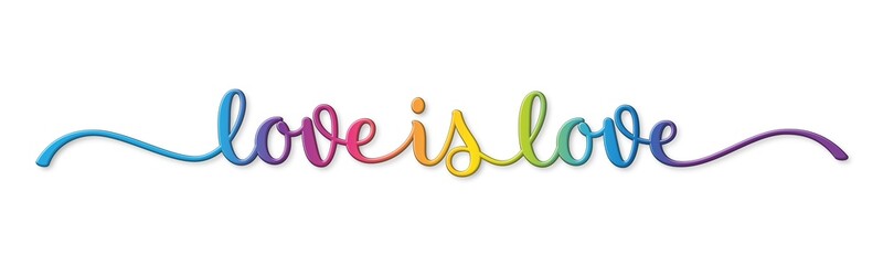 Naklejka premium LOVE IS LOVE colorful brush lettering banner on transparent background