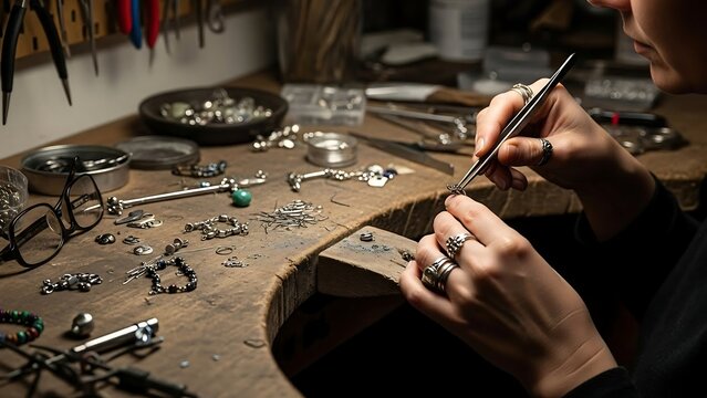 Jeweler working on custom piece.