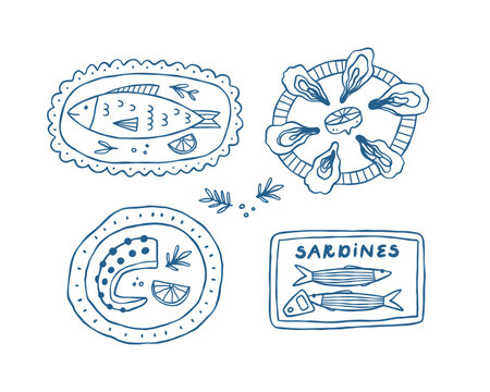 Hand Drawn Seafood Illustration Set