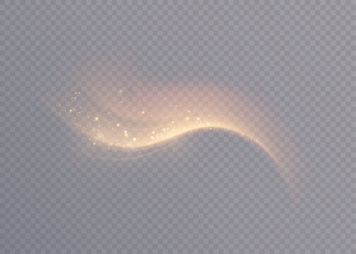 Golden magic comet with lots of sparkling dust shimmering light effects. Magic golden wind for web design and fabulous decoration. vector png