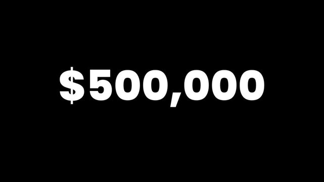 500k Dollars Number Counter Animation Alpha Channel
