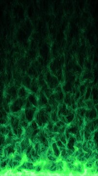 Green Abstract Flames. Stylized GREEN energy animation, similar to a chemistry reaction, visual intensity for dynamic video content.

