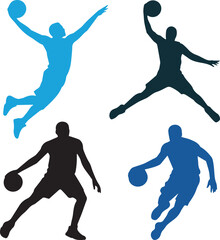 Basketball Player Silhouettes Jumping and Dribbling Vector Set © sign lab