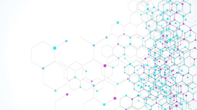 Abstract network connection with hexagonal grid and vibrant nodes