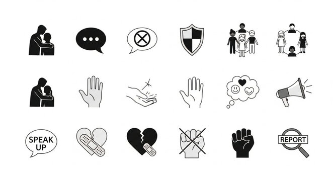 Collection of Icons Representing Social Issues and Support.