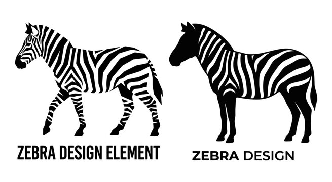 Black and white zebra silhouette design elements for graphic projects