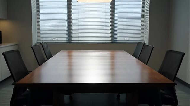 Large wooden conference table with chairs.