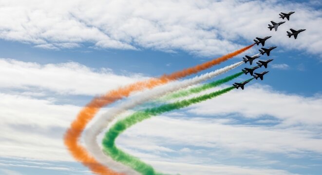 Indian air force celebrates independence day aerial display with tricolor smoke trails