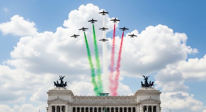 Independence day india celebration air force jets create tricolor smoke trails in blue sky