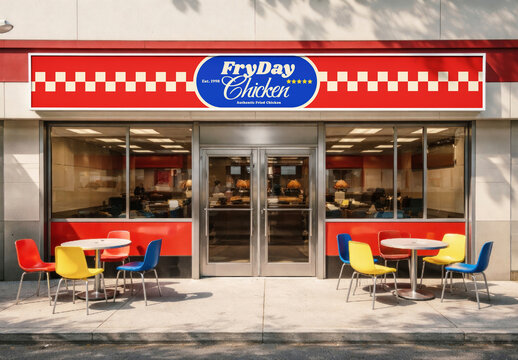 Colorful Fast Food Restaurant Exterior Mockup PSD