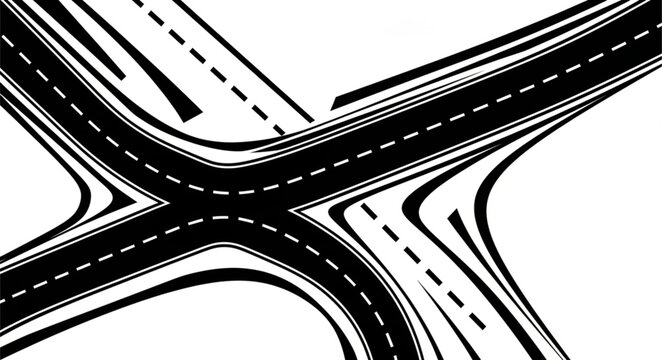 Aerial view of a complex highway interchange with multiple lanes.