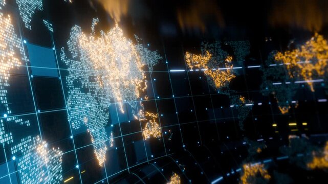 Global earth map rotating digital world breaking news Studio Background for news report and breaking news on world live report. Business, stock market background. 3D 4K loop animation