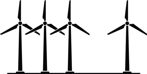 Wind turbine vector icon set featuring black silhouette designs of alternative eco energy windmills on a horizontal line for sustainable electricity environment themes © MDSaiful