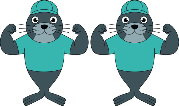 Cute seal mascot flexing muscles cartoon animal vector illustration design