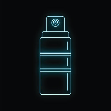 Neon blue outline of a spray bottle on a black background