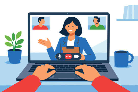 Online Interview via Video Call on Laptop Screen