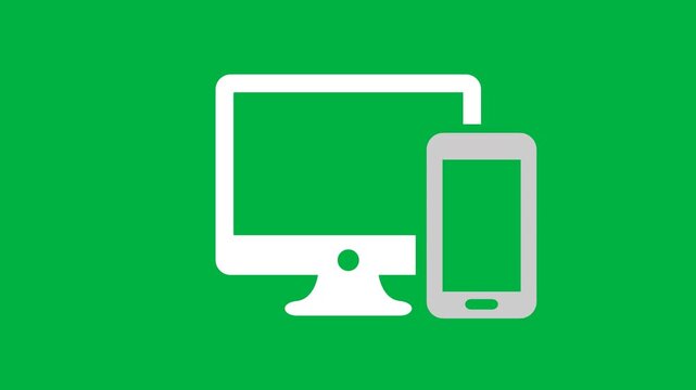 Responsive desktop and mobile devices icon animation on green screen