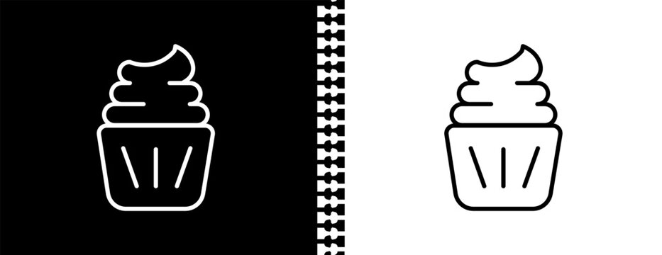 cupcake with cream UI outline icon in black and white mode - bistro and restaurant collection.