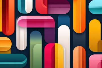 Fototapeta premium Abstract colorful neon lines on a dark blue background with rounded geometric shapes