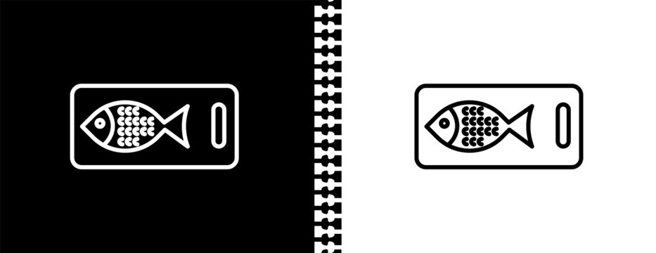 kitchen fish UI outline icon in black and white mode - bistro and restaurant collection.