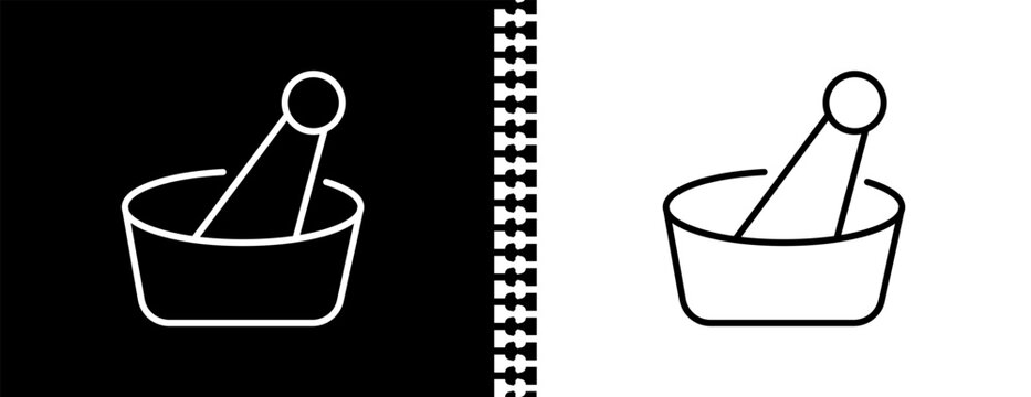 mortar with mace UI outline icon in black and white mode - bistro and restaurant collection.