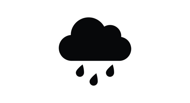 Black cloud with raindrops silhouette on a white background
