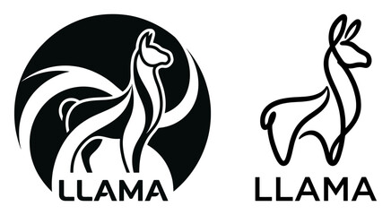 Obraz premium Minimalist llama animal logo design set with circular emblem and line art style