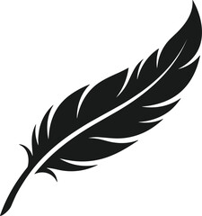 Fototapeta premium Elegant bird feather vector icon featuring a classic curved black silhouette design for vintage quill writing luxury ink pens literature publishing and tattoo logo concepts