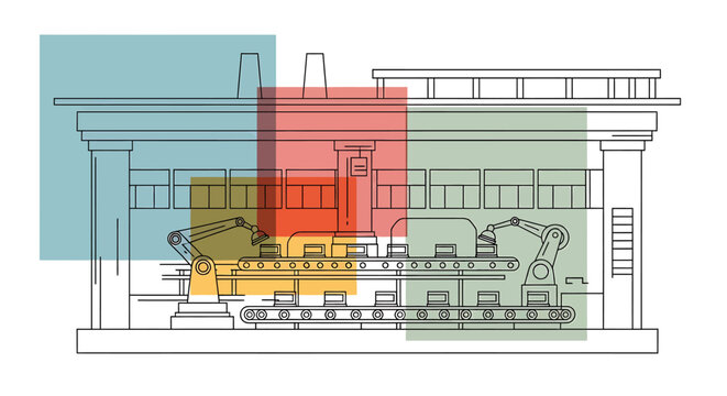 Cross section of a building interior.