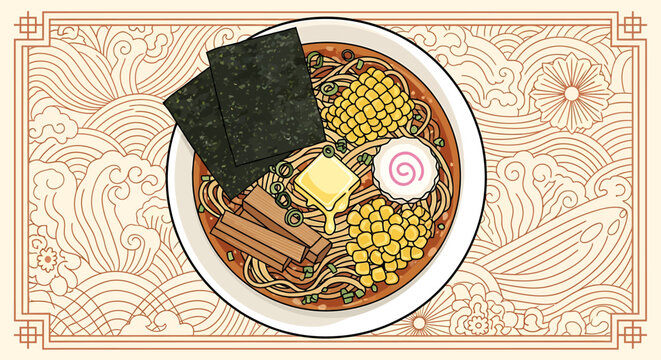 Delicious bowl of ramen noodles served.
