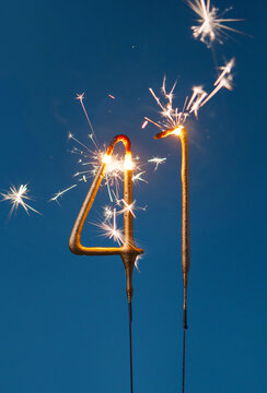 41 years celebration festive background made with Bengal fires in the form of number Forty one. Vertical photography.