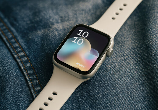 Smartwatch Mockup On Denim Fabric Background PSD