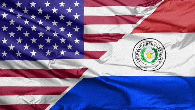 National flags of USA and Paraguay merged for a soccer match, representing international sports.