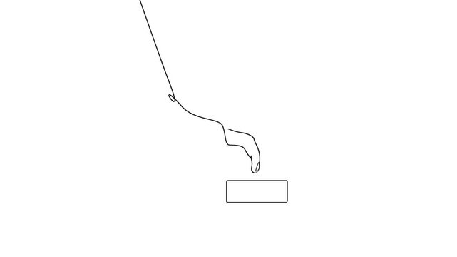 Finger pressing push button illustration in continuous one line drawing style