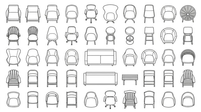 Collection of Furniture Designs Top View Architectural Drawings.