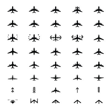 Collection of airplane icons and symbols.