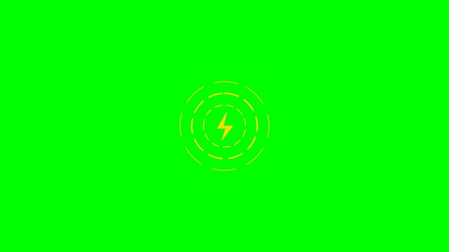 A charging animated icon of a lightning bolt rotates within concentric circles on a green screen.