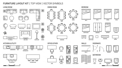 Architectural Symbols for Furniture and Fixtures. © Pitu
