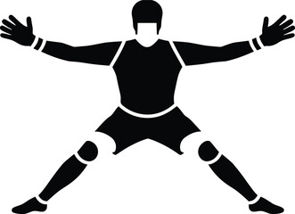 Obraz premium Minimalist silhouette of soccer goalkeeper in ready stance, football goalie defending the goal line icon vector