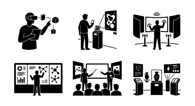 Augmented Reality VR Icons Set, Virtual Reality Technology, Interactive Displays, Digital Learning, Future Tech Concepts