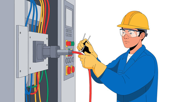 Electrician working on electrical panel.
