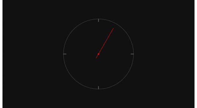 Minimalist clock face with red second hand rotating on dark animation