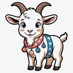 Fototapeta premium Cute cartoon baby goat with festive decorations