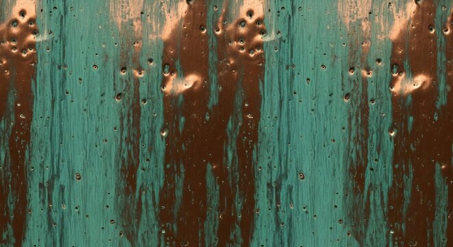 Textured Copper Surface with Green Patina and Brown Streaks.