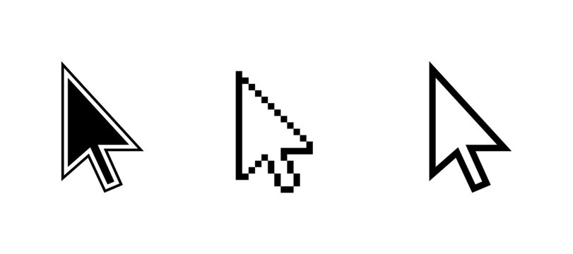 Mouse pointers in three distinct styles demonstrate evolution from pixelated to modern design.