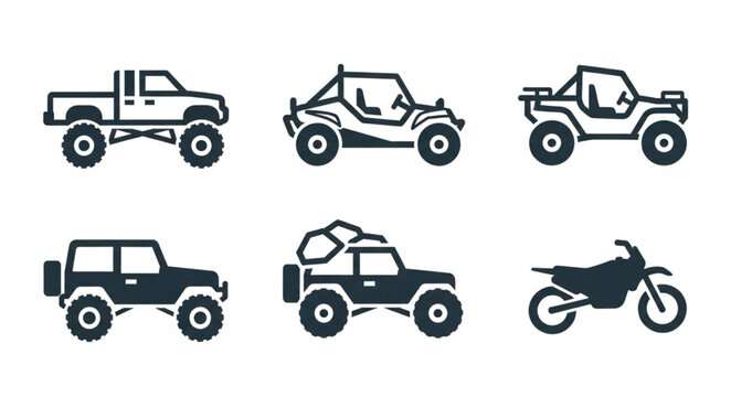 Collection of Off Road Vehicles and Motorcycle Icons.