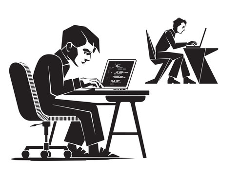 Software Developer Coding on Laptop,Professional Programmer Illustration.