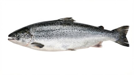 Fototapeta premium Freshly caught Atlantic salmon fish isolated on a clean white background, ready for cooking.